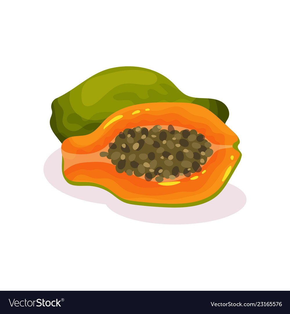 Whole and half of ripe papaya tasty exotic fruit