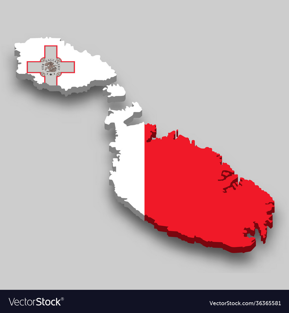 3d isometric map malta with national flag