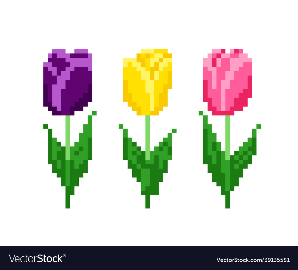 8 bit pixel flower tulip Royalty Free Vector Image