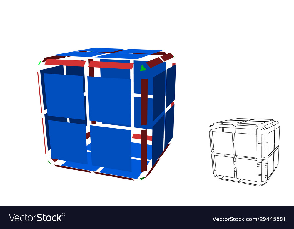 Abstract polygonal cube with cuts 3d