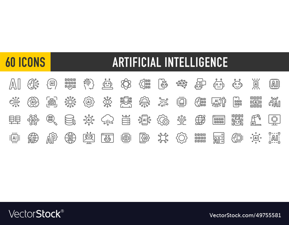 Artificial intelligence web icons in line style vector image Artificial intelligence web icons in line style