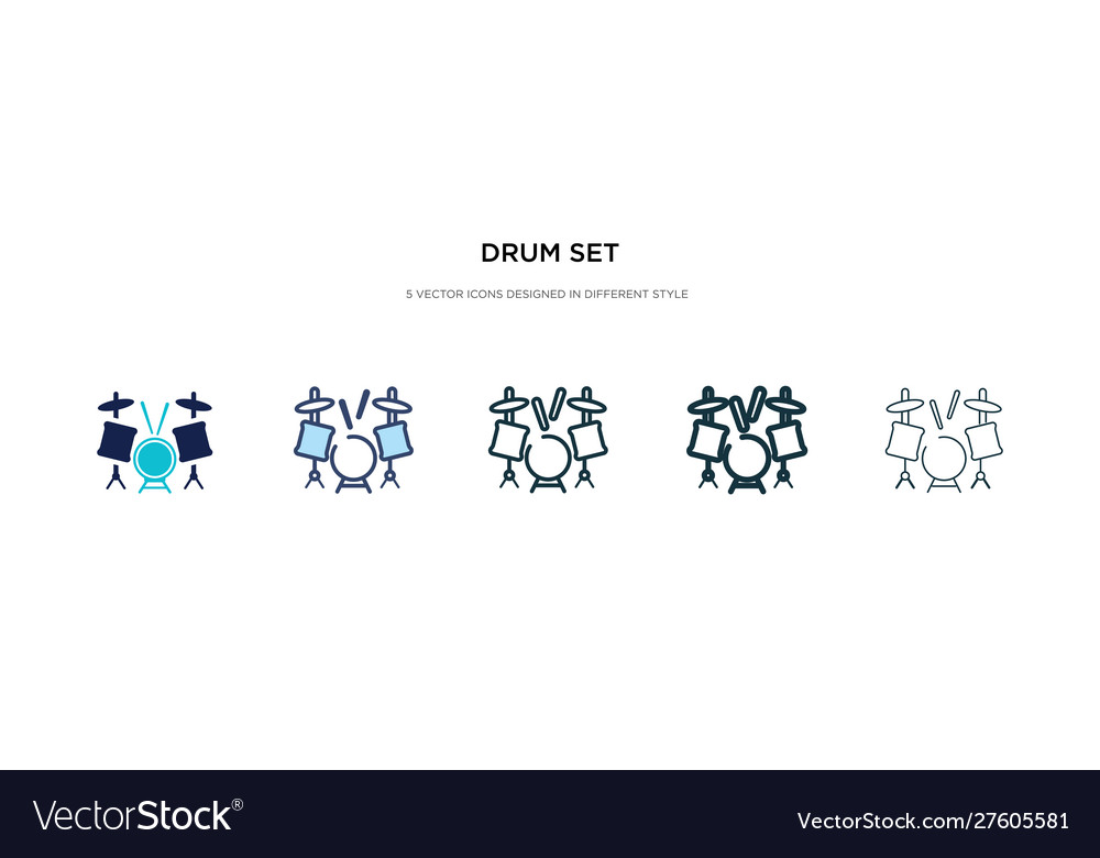 Drum set icon in different style two colored