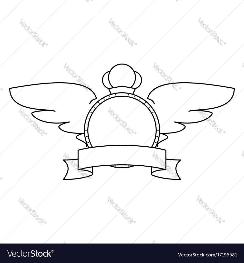 Empty label with a ribbon and wings