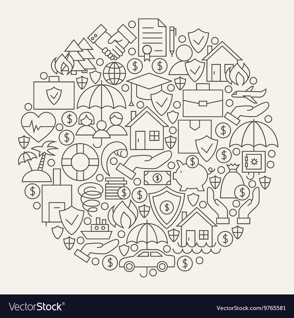 Insurance services line icons set circle