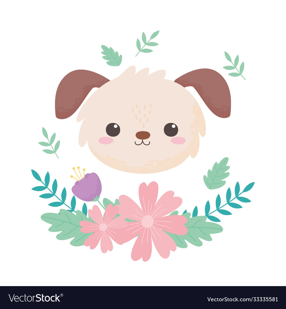 Little dog head flowers leaves cartoon animal Vector Image