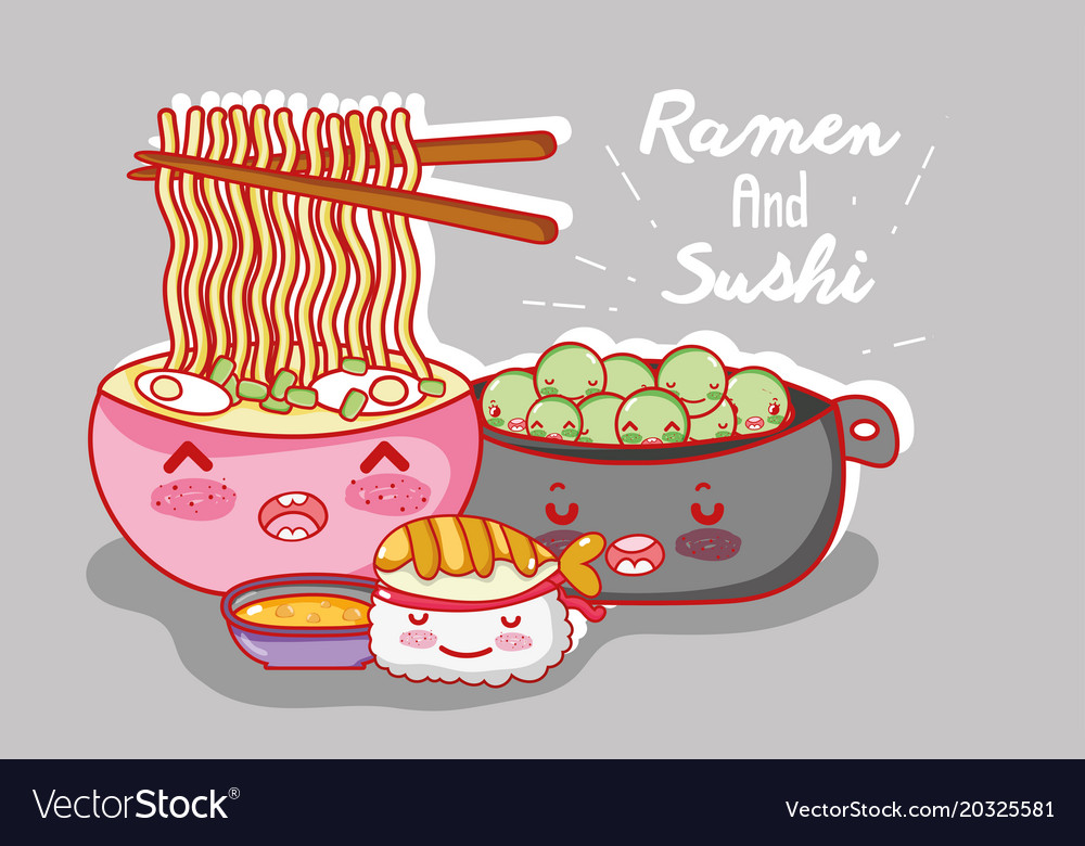 Ramen and sushi kawaii cartoon Royalty Free Vector Image