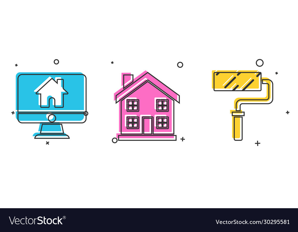 Set computer monitor with smart home symbol vector image Set computer monitor with smart home symbol