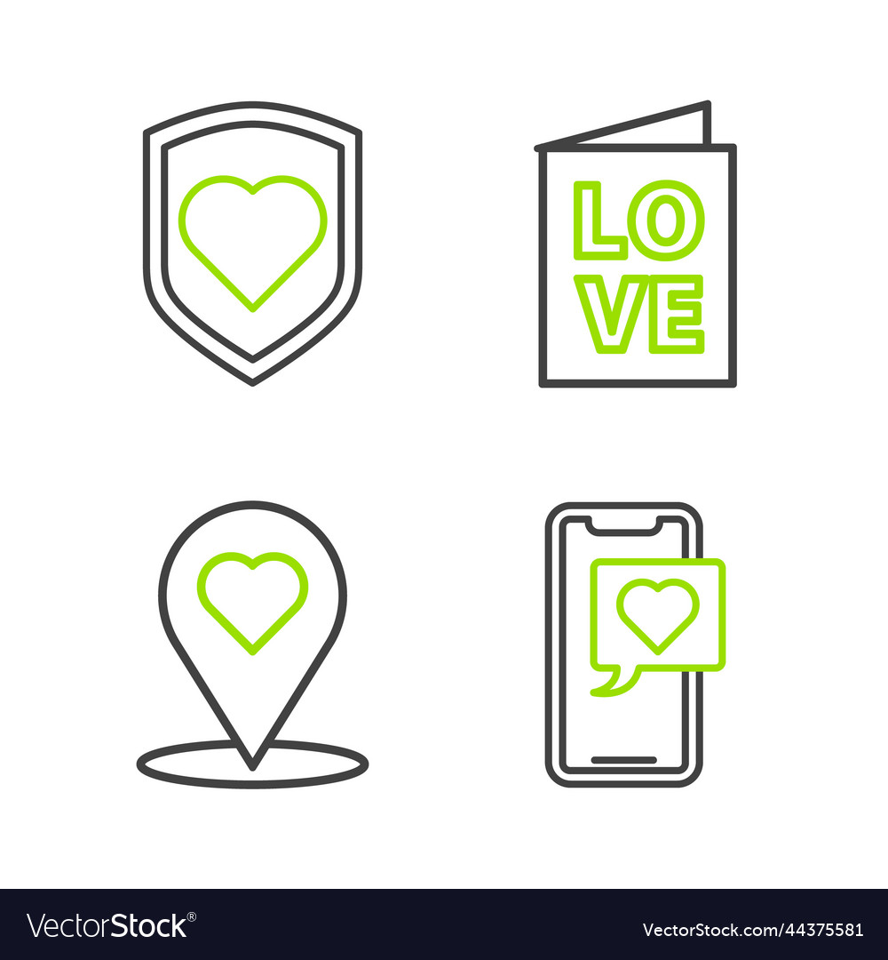 Set line smartphone with heart speech bubble map vector image Set line smartphone with heart speech bubble map