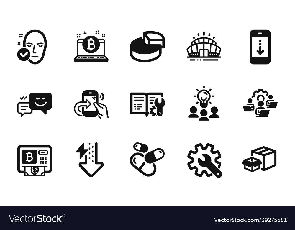 Set of customisation share call and pie vector image Set of customisation share call and pie