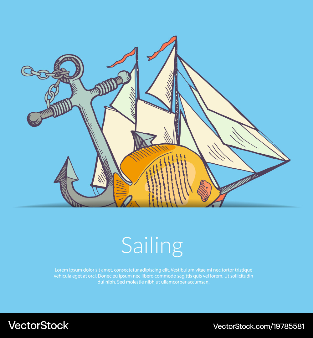 Sketched colored sea elements Royalty Free Vector Image
