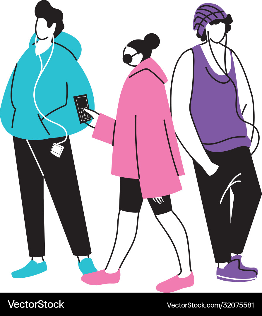 Young people using an electronic device Royalty Free Vector