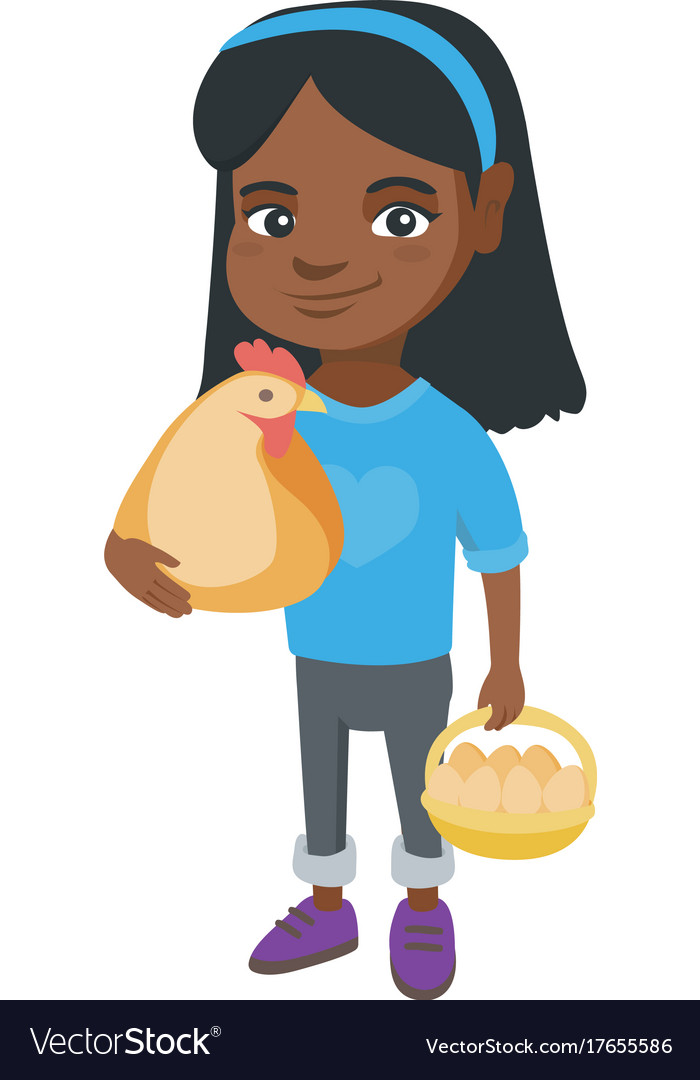 African girl holding a chicken and hen eggs