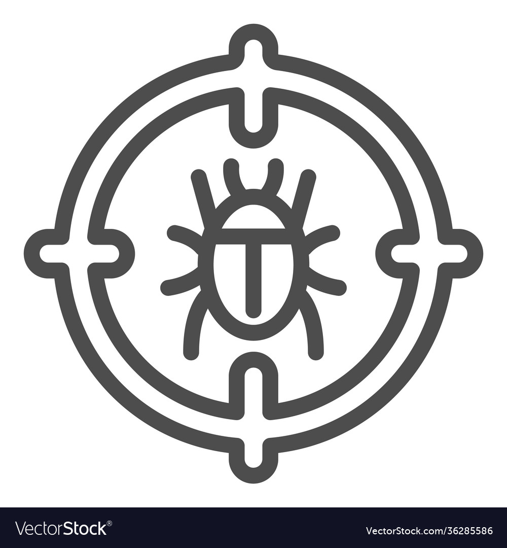 Bug in target line icon web security concept vector image Bug in target line icon web security concept