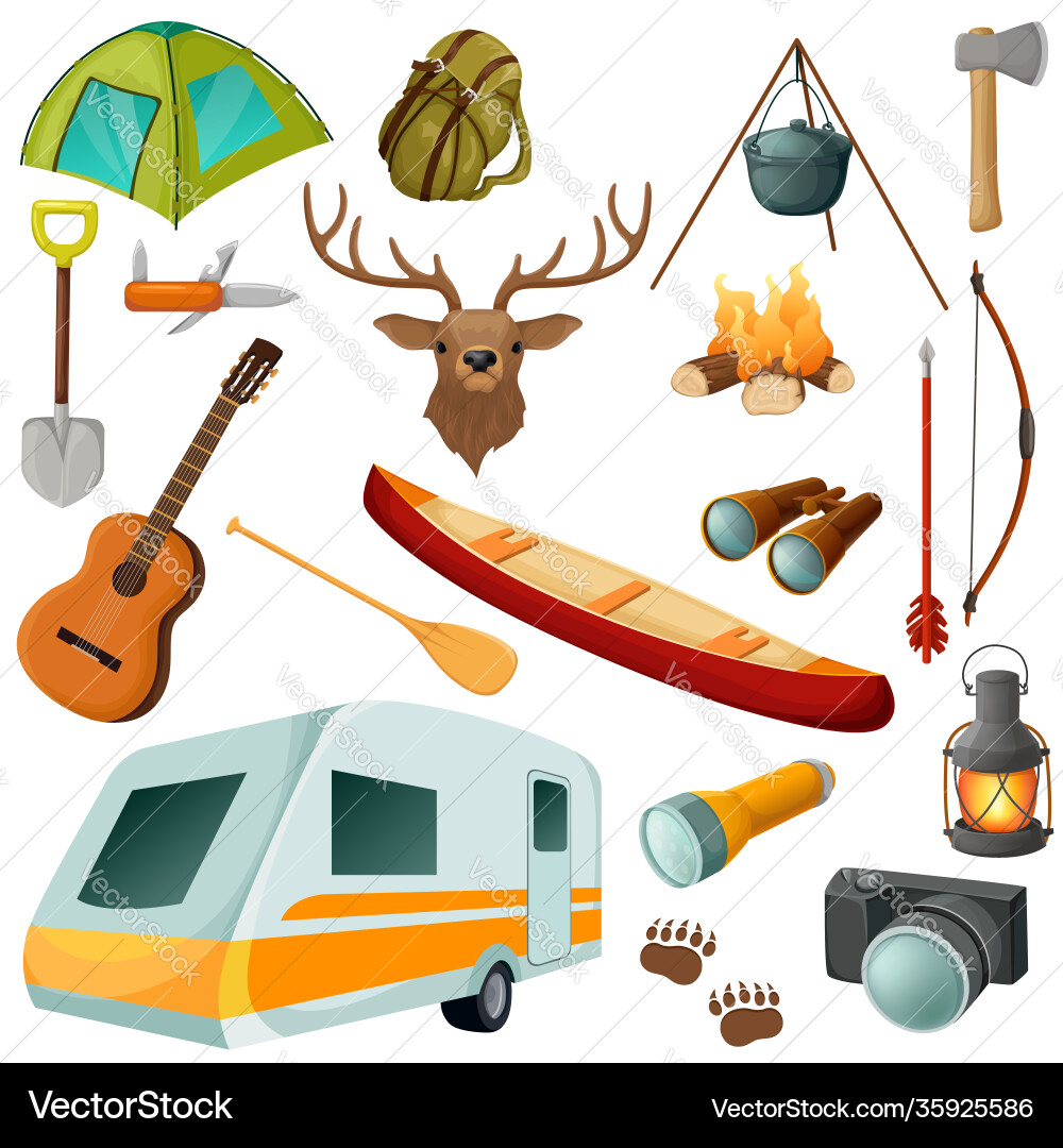 Camping icon set Royalty Free Vector Image - VectorStock