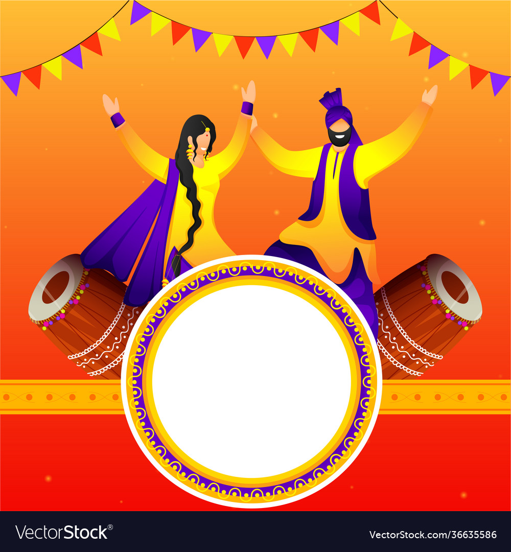 Empty circular frame with cartoon punjabi couple Vector Image Empty circular frame with cartoon punjabi couple Vector Image