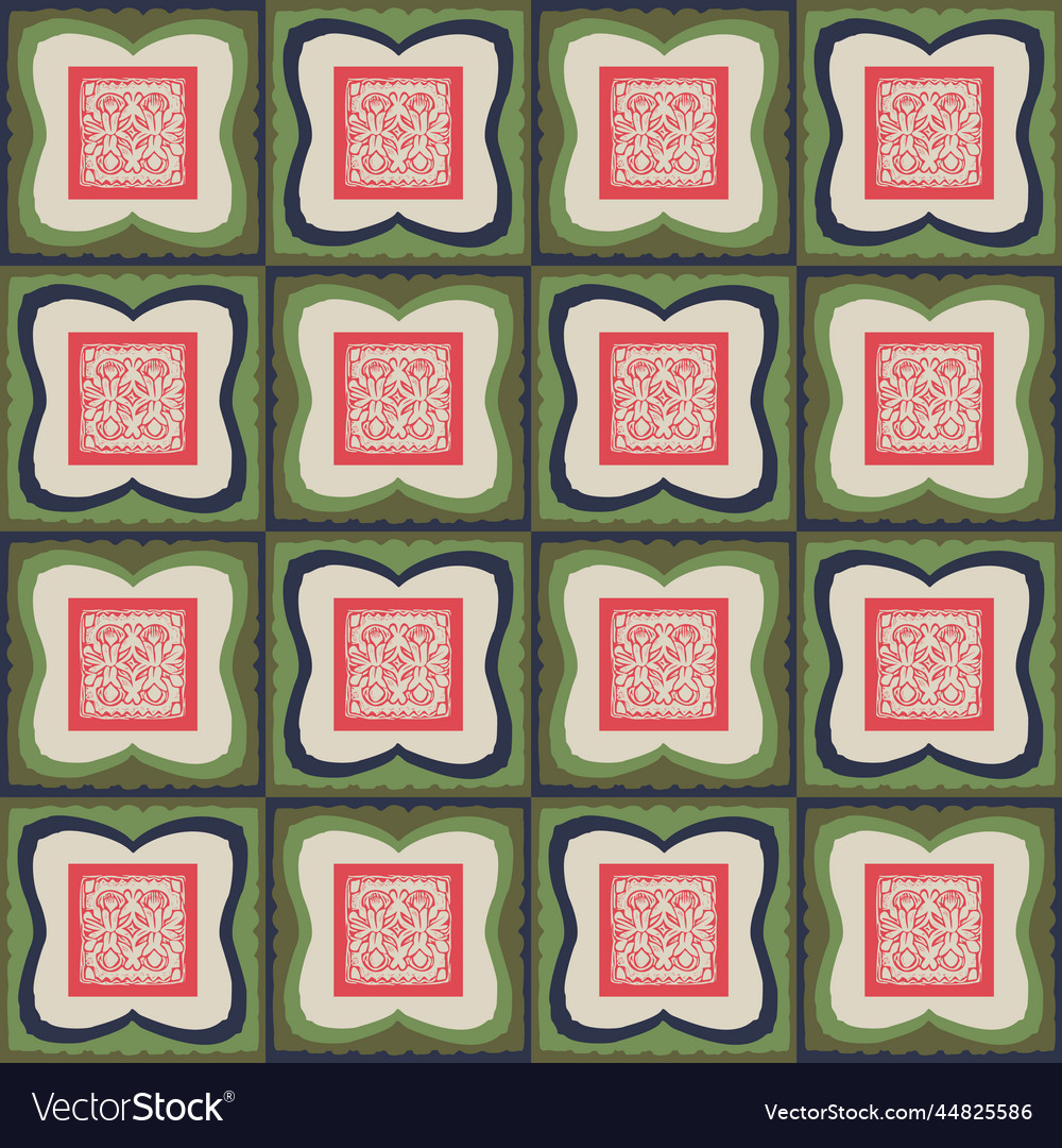 Hand drawn retro block print seamless pattern vector image Hand drawn retro block print seamless pattern