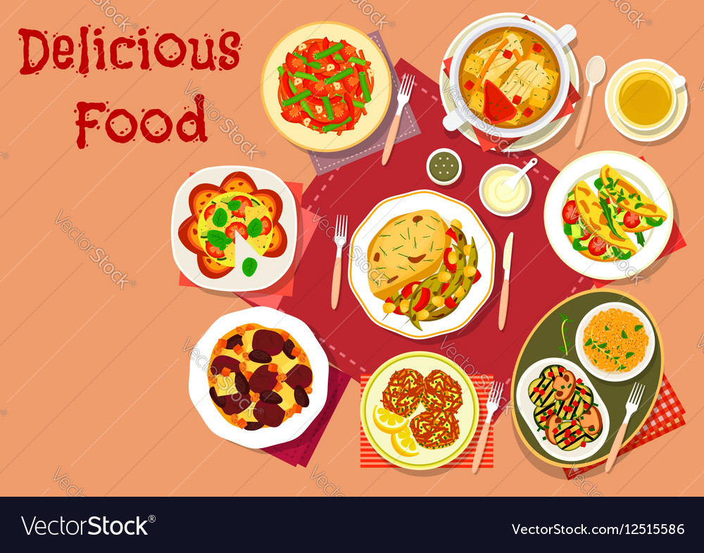 Popular dishes for lunch menu icon food design Vector Image