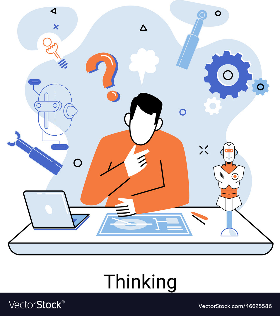 Problem solving concept man wondering or thinking vector image Problem solving concept man wondering or thinking