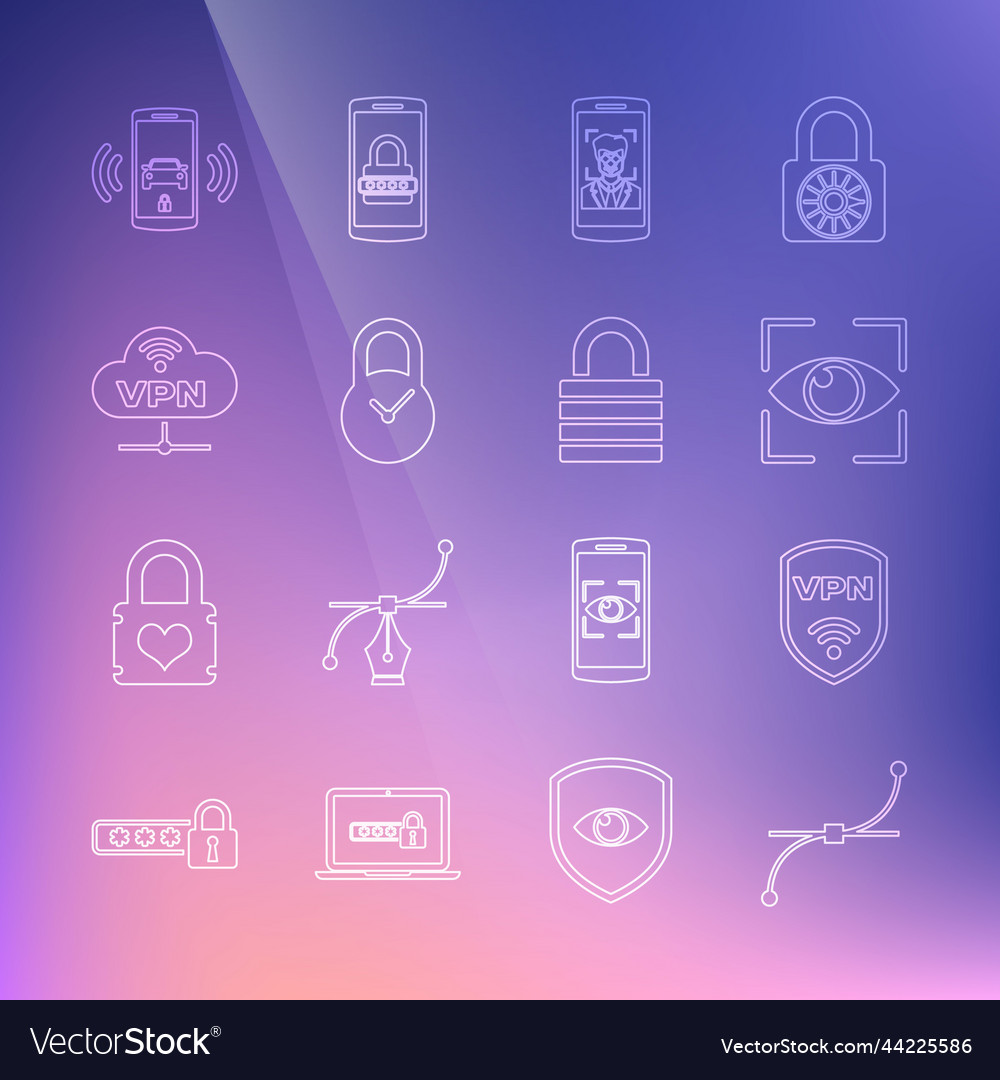 Set line bezier curve shield with vpn wireless vector image Set line bezier curve shield with vpn wireless