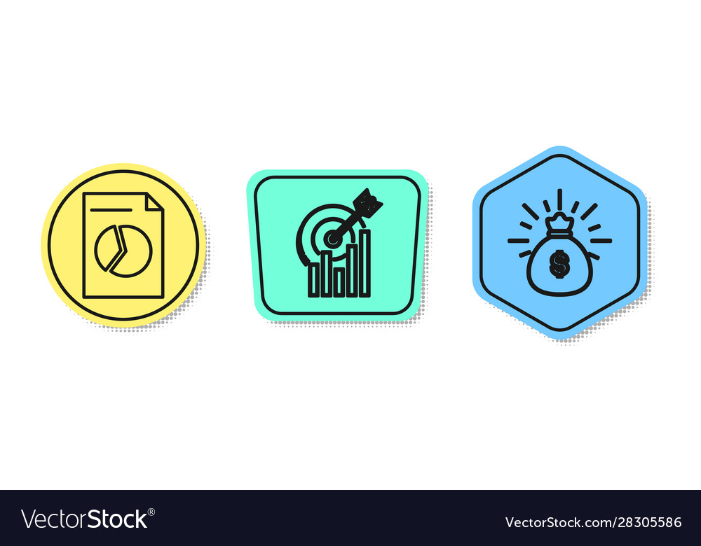 Set line document with graph chart target vector image Set line document with graph chart target