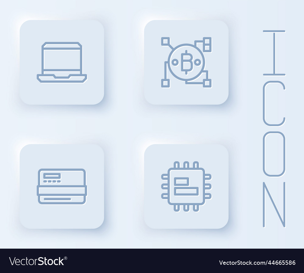 Set line laptop blockchain technology bitcoin