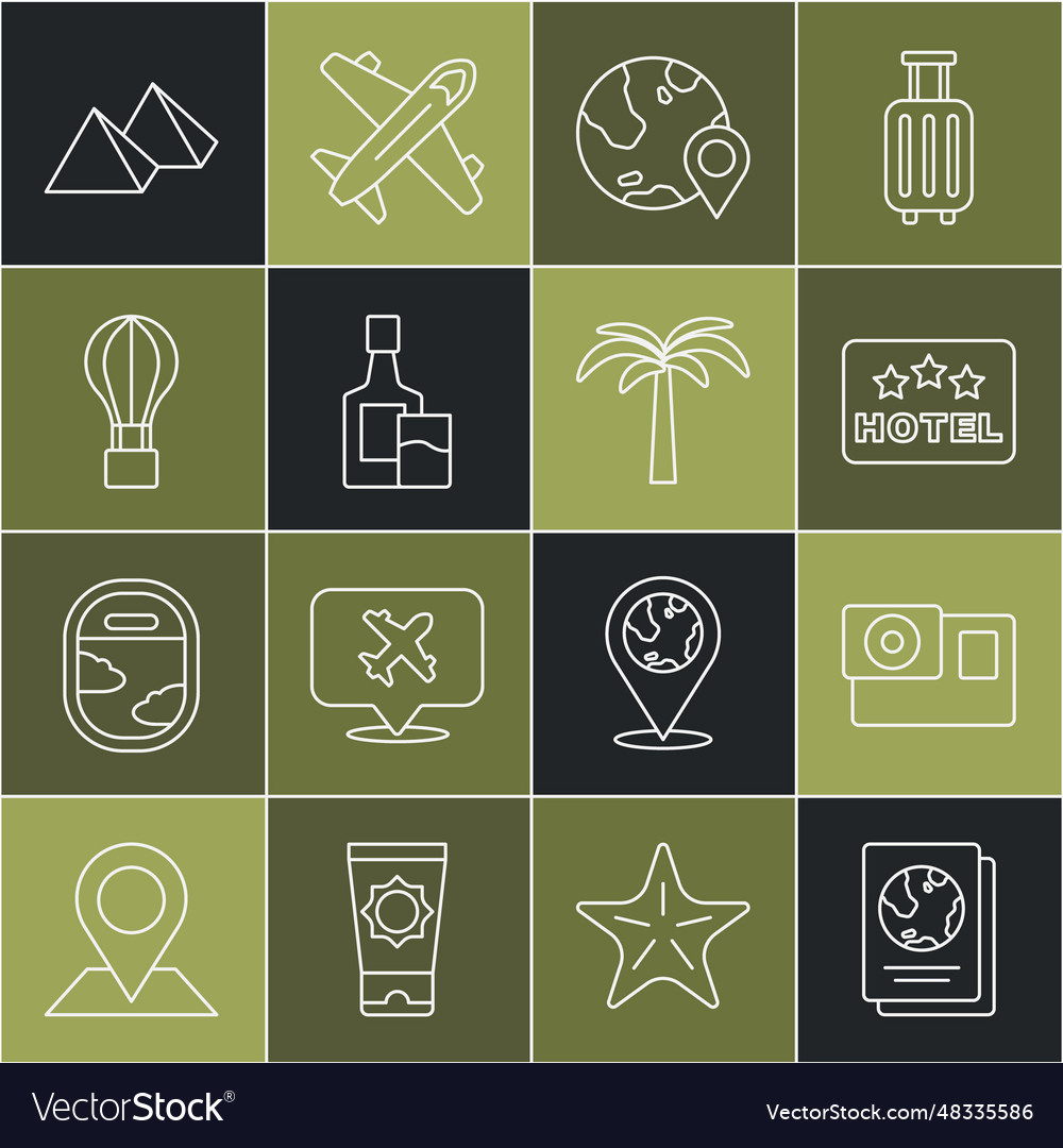 Set line passport action camera signboard vector image Set line passport action camera signboard