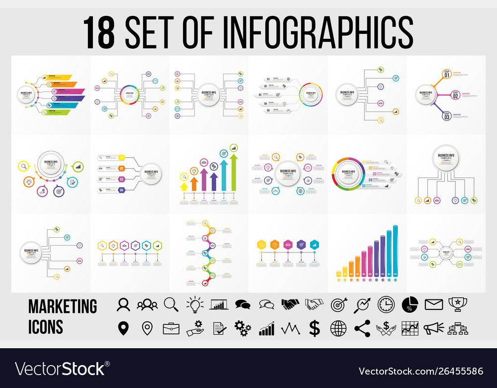 Set of infographics elements design template vector image Set of infographics elements design template