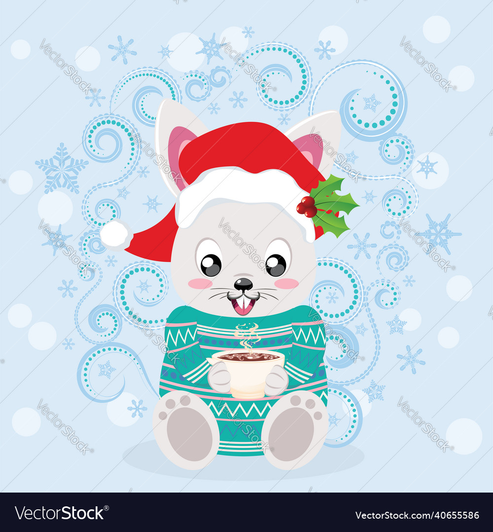 Winter bunny in santa hat