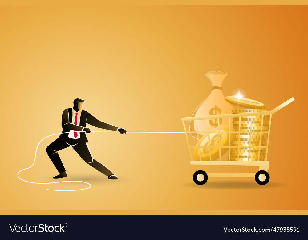 Business concept businessman pull lots of money