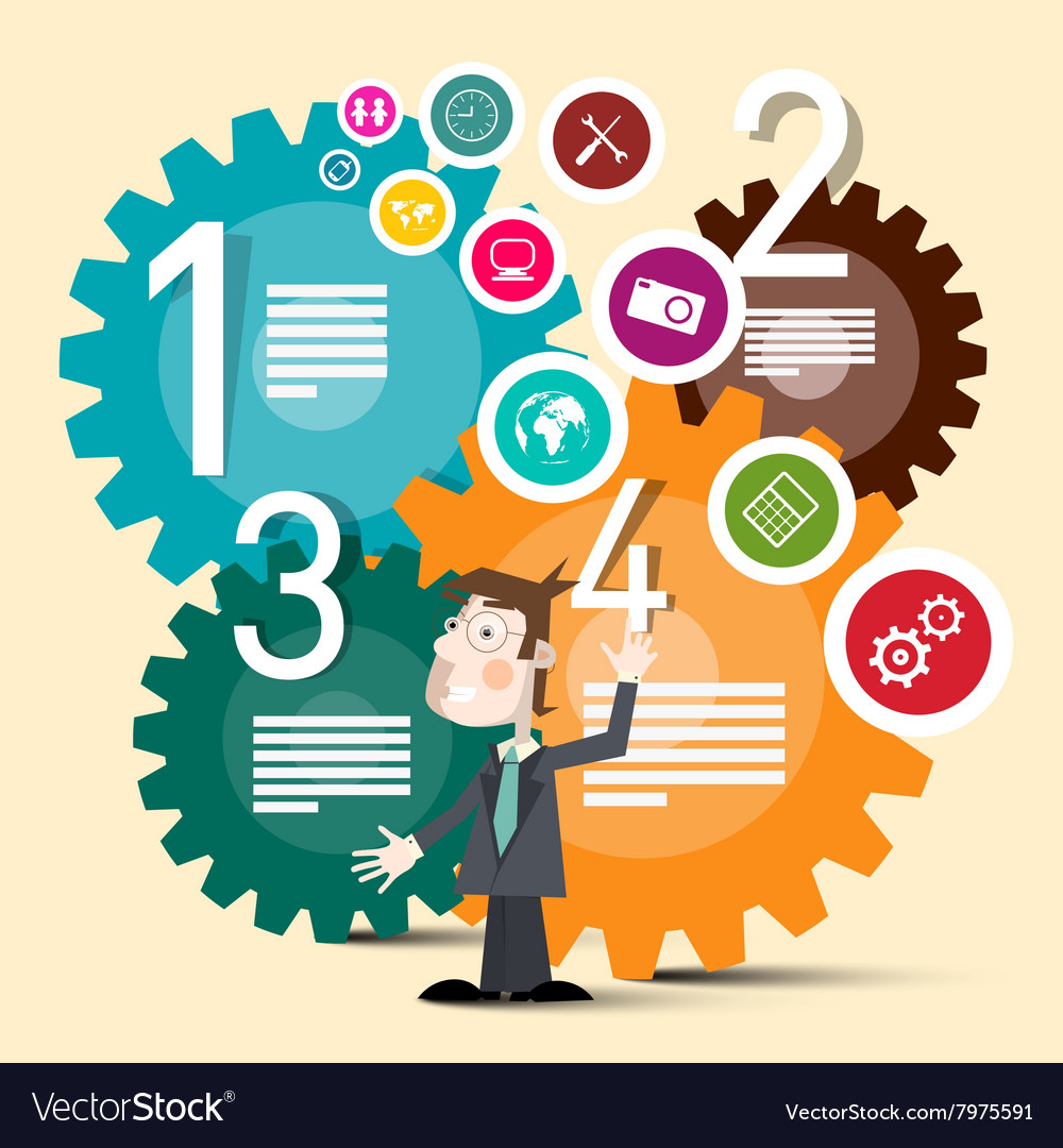 Business man with colorful cogs and web circle