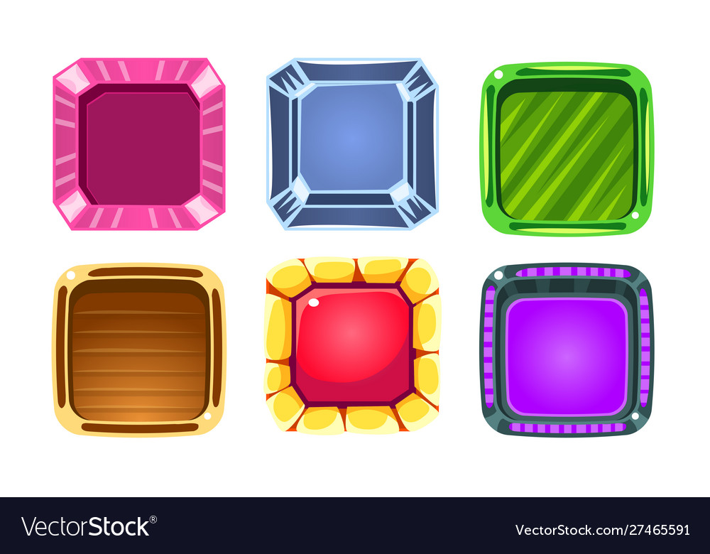 Glossy squares set colorful buttons game user vector image Glossy squares set colorful buttons game user