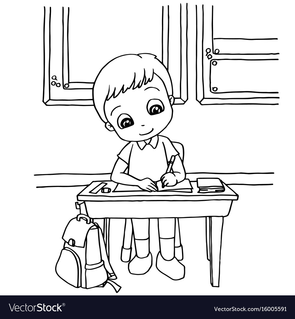 Kids do homework in class cartoon coloring page ve