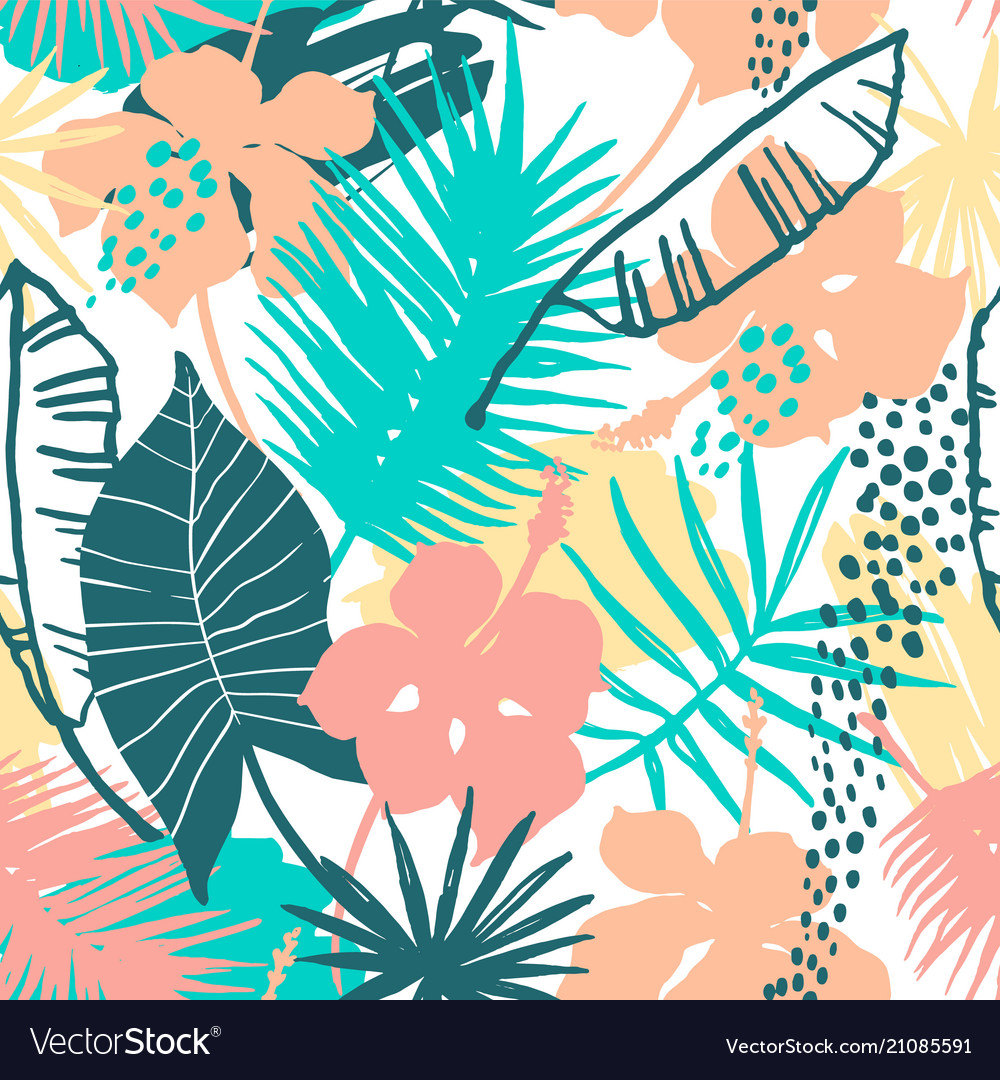 Seamless exotic pattern with tropical plants Vector Image