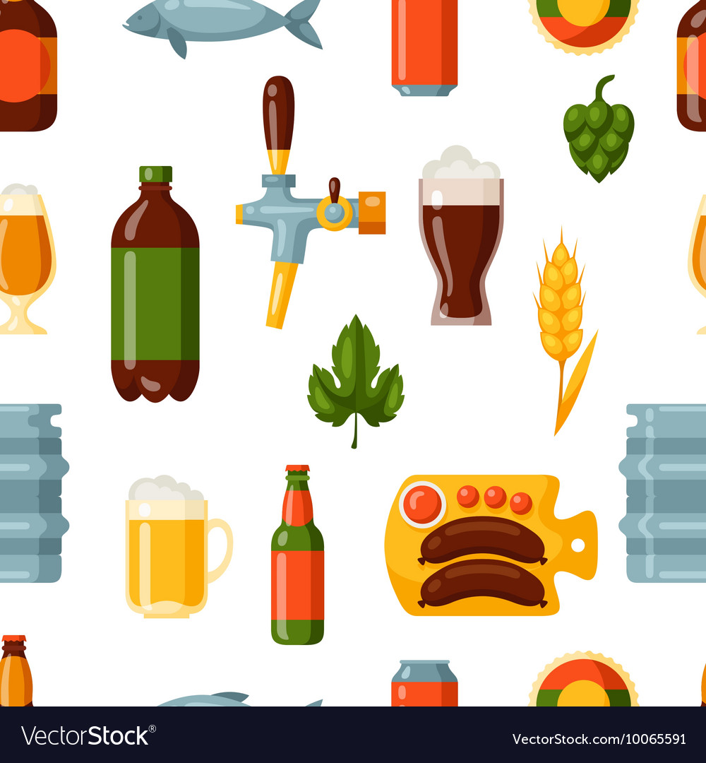 Seamless pattern with beer icons and objects