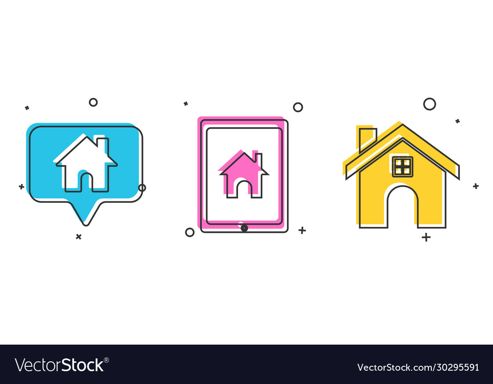 Set map pointer with house tablet and smart home vector image Set map pointer with house tablet and smart home