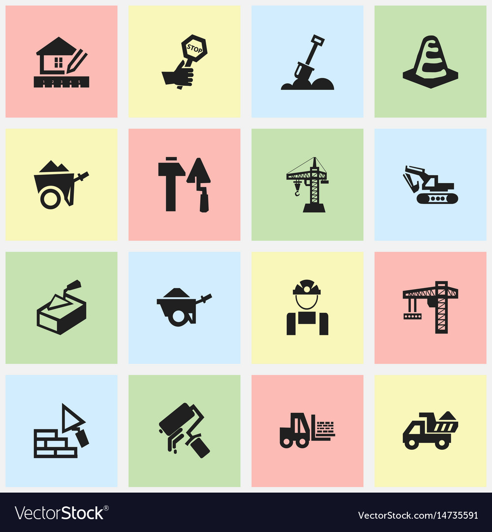 Set of 16 editable building icons includes