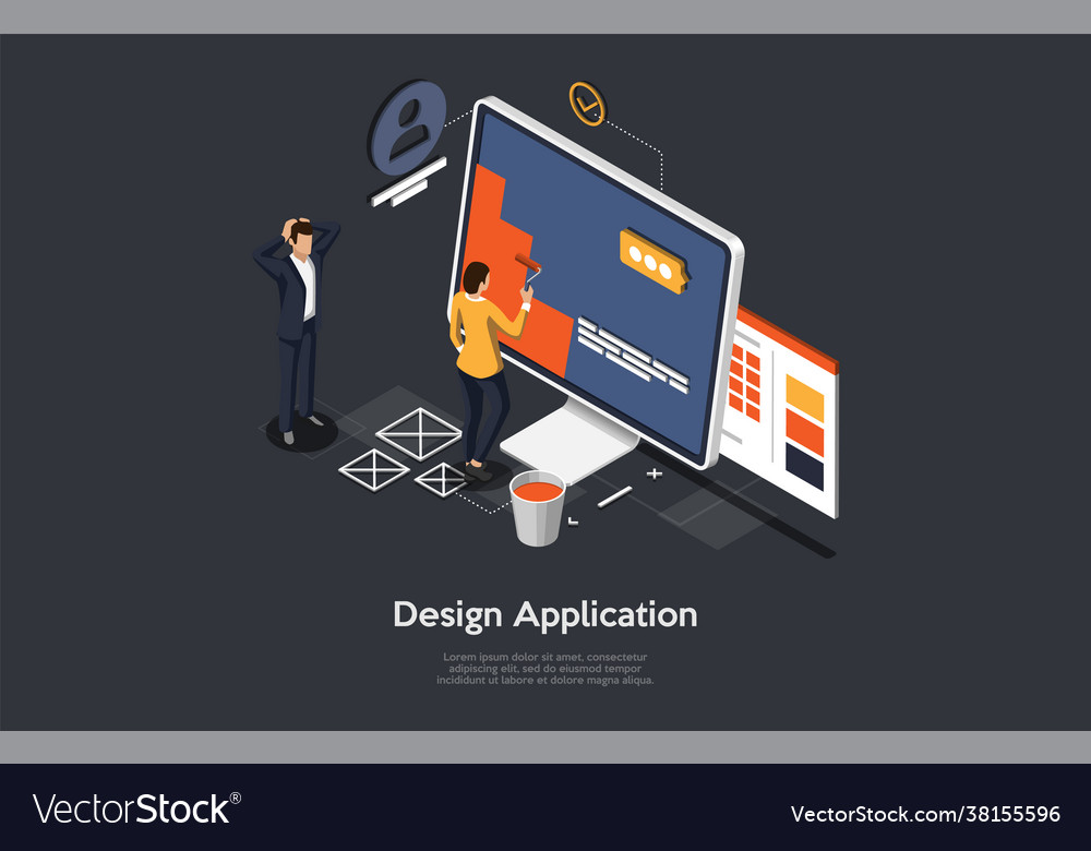 Application design development process concept art vector image Application design development process concept art