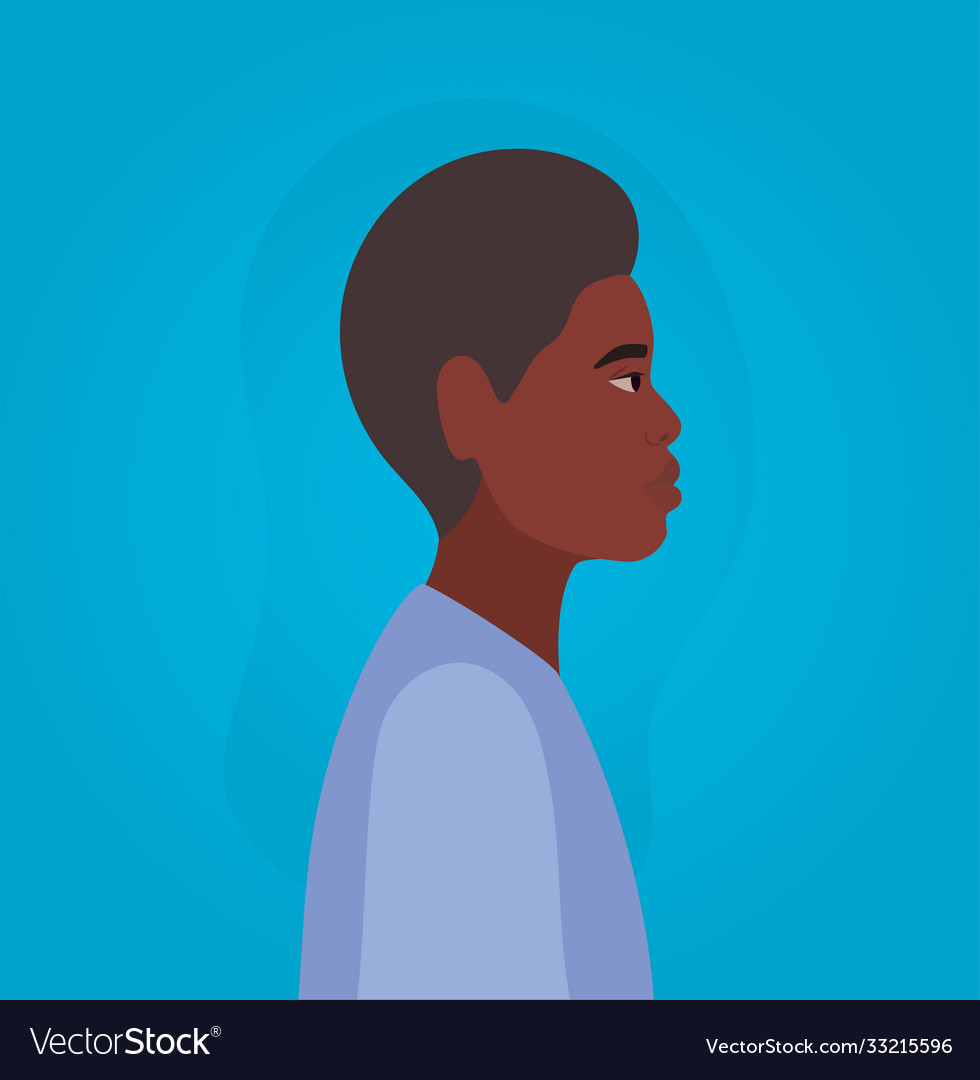 Black man cartoon in side view on blue background