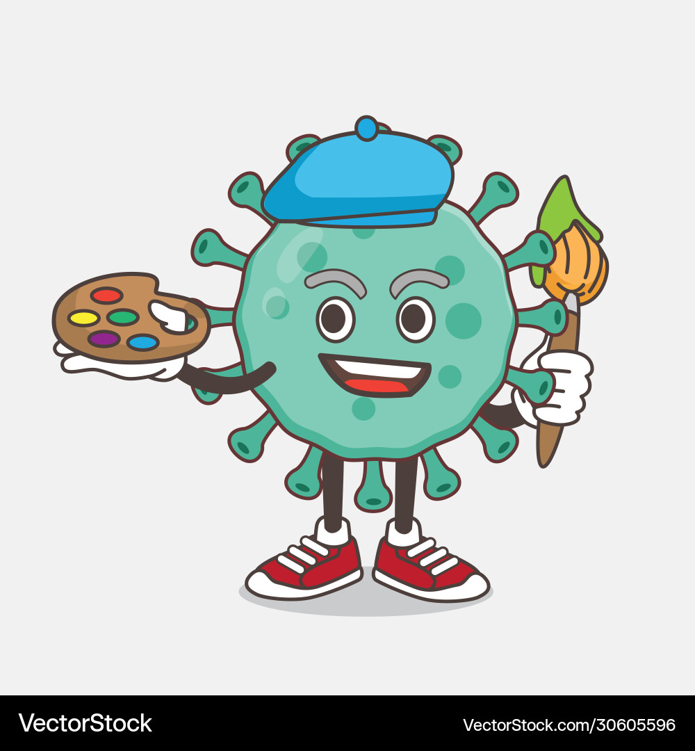 Blue virus cartoon mascot character painter style Vector Image