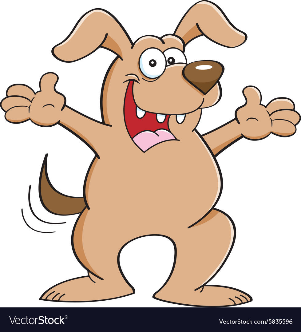 Cartoon dog with arms extended