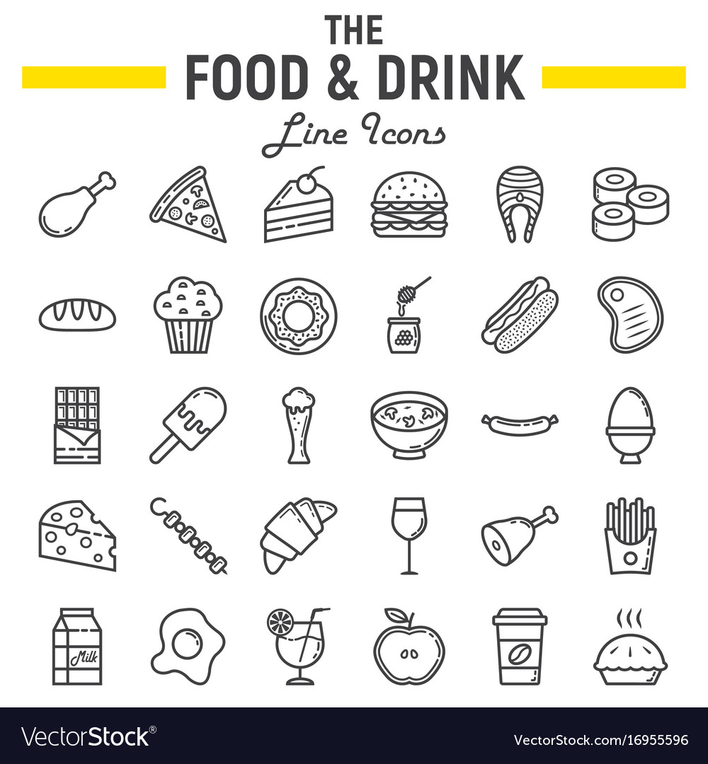 Food and drink line icon set meal sign collection Vector Image