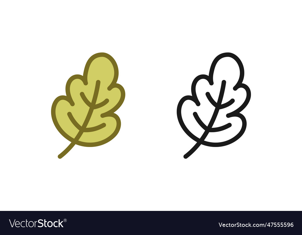 Green leaf colored and outline line art set