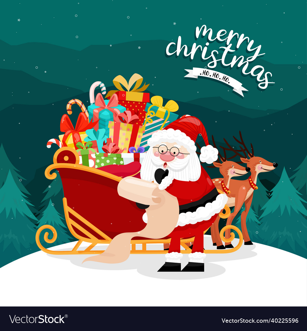 Merry christmas card with santa must ride a sleigh