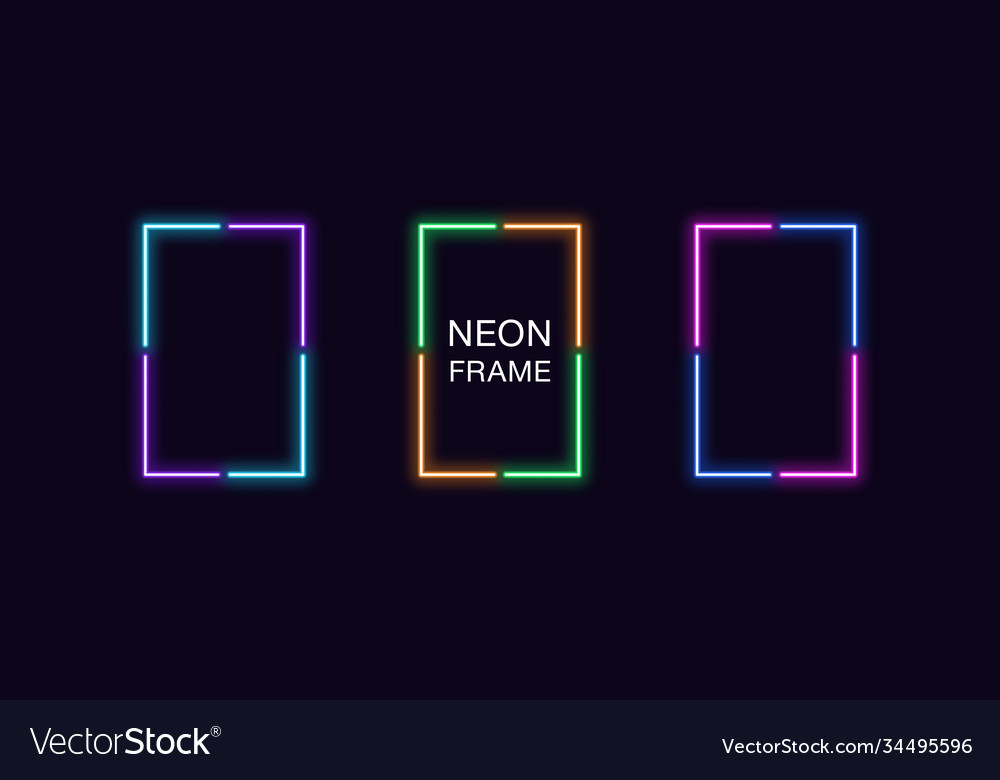 Neon rectangle frame set rectangular vector image Neon rectangle frame set rectangular