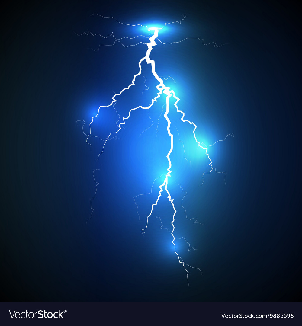 Realistic lightning on blue background Royalty Free Vector