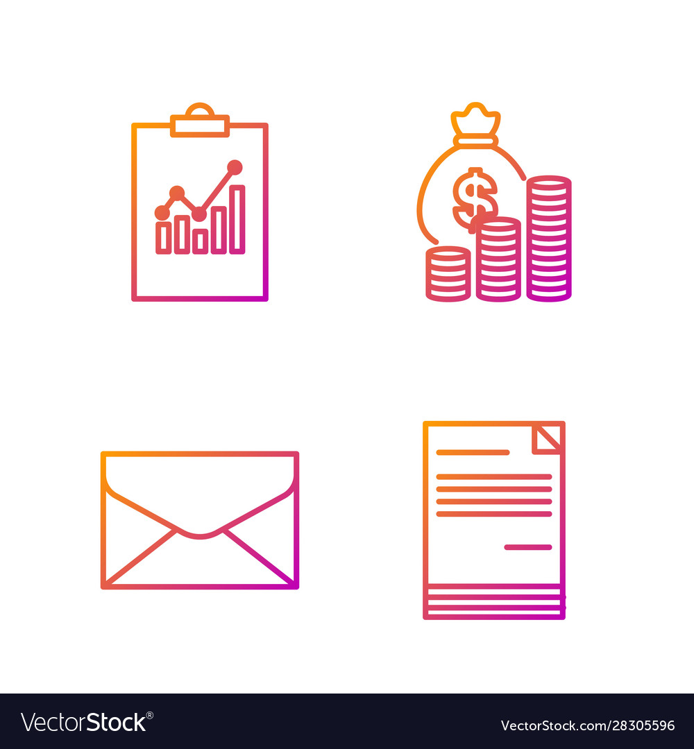 Set line document envelope clipboard with graph vector image Set line document envelope clipboard with graph