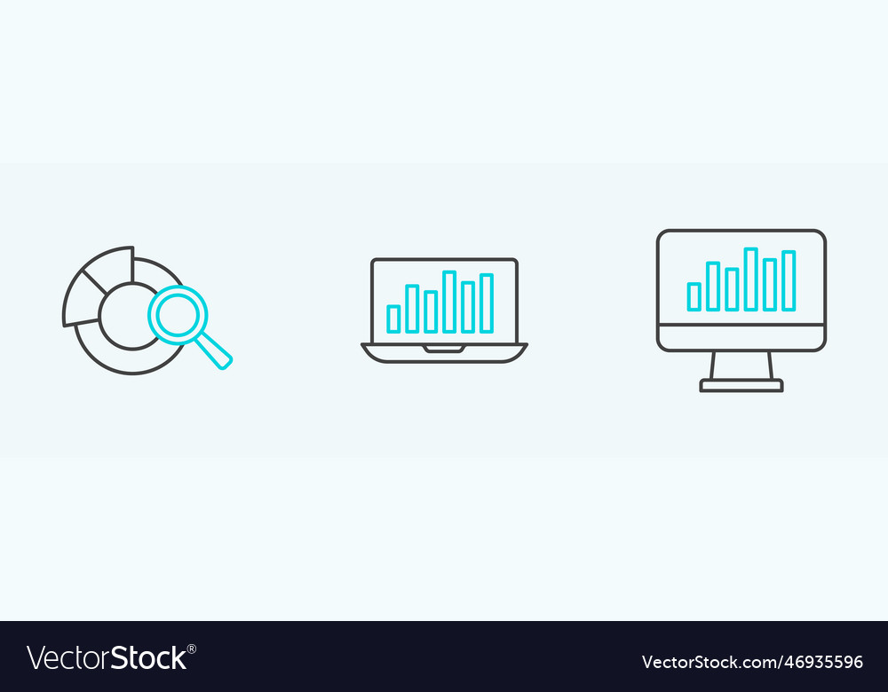 Set line monitor with graph chart search data vector image Set line monitor with graph chart search data