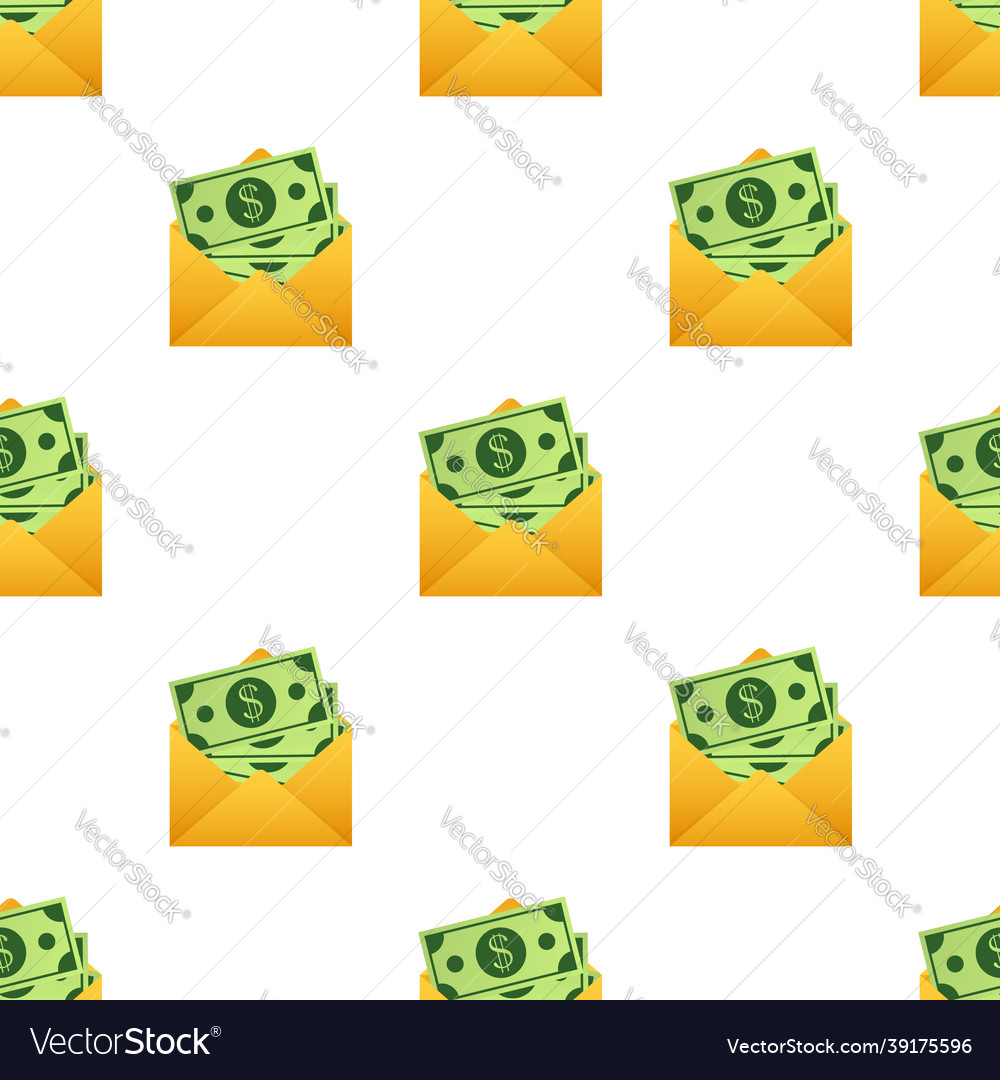 Some dollar bills in yellow envelope pattern send vector image Some dollar bills in yellow envelope pattern send