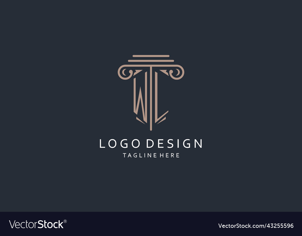 Wl monogram logo with pillar shape icon luxury