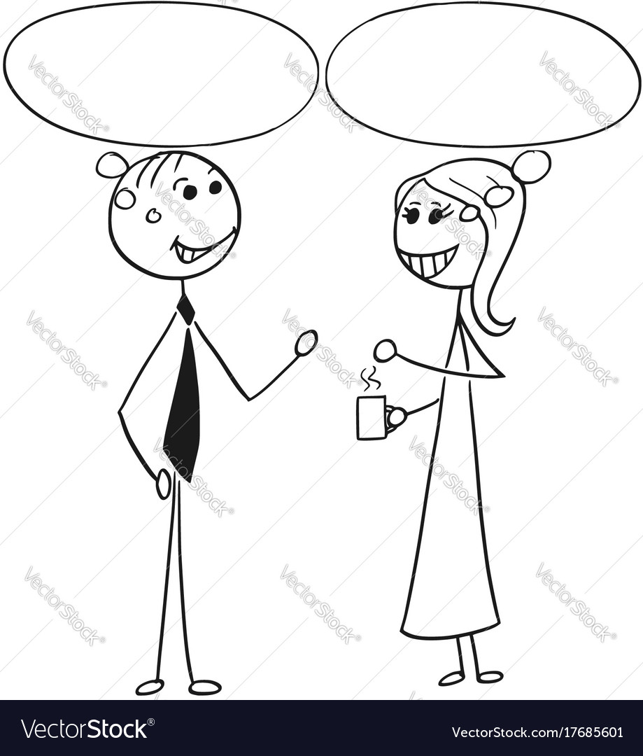 Cartoon of man and woman business people talking